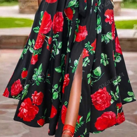 Chic Handmade Black Floral Midi Skirt - Picture 4 of 5